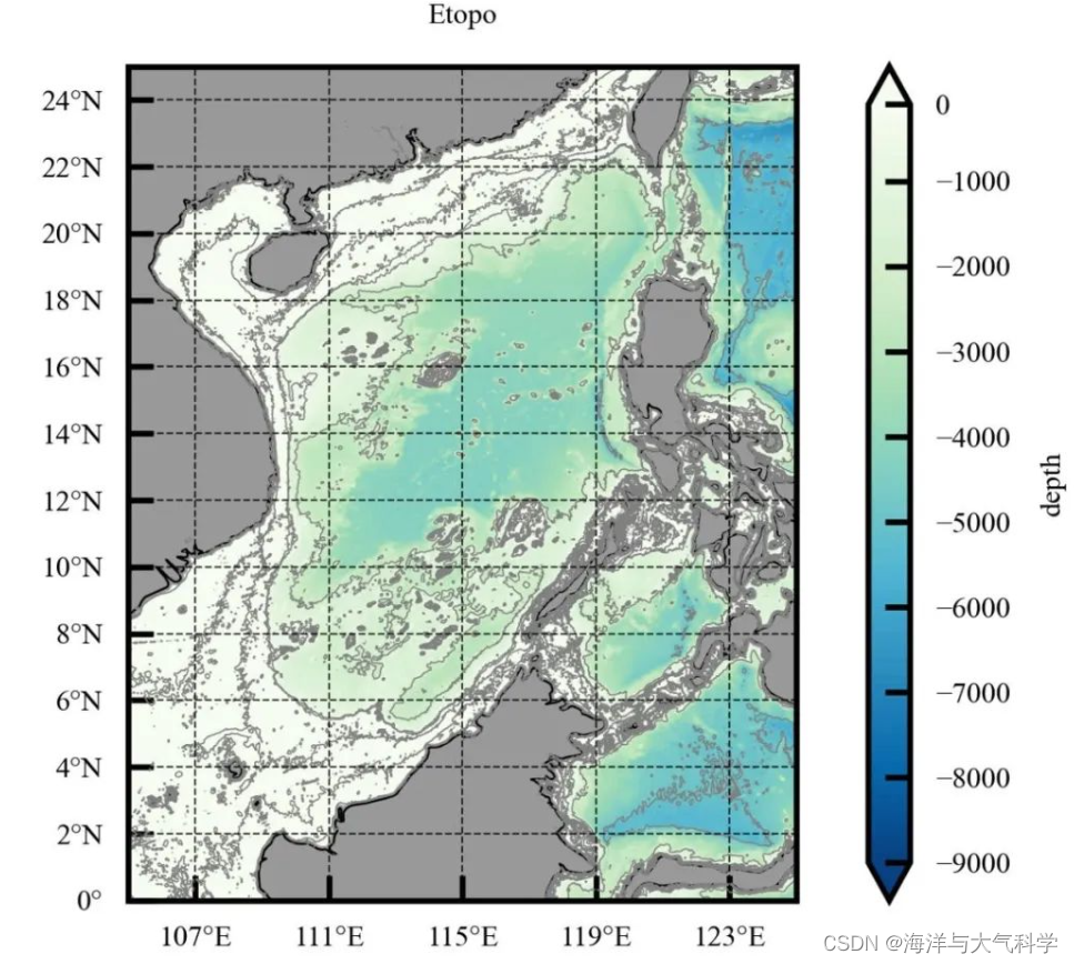 【python海洋专题九】Cartopy画地形等深线图