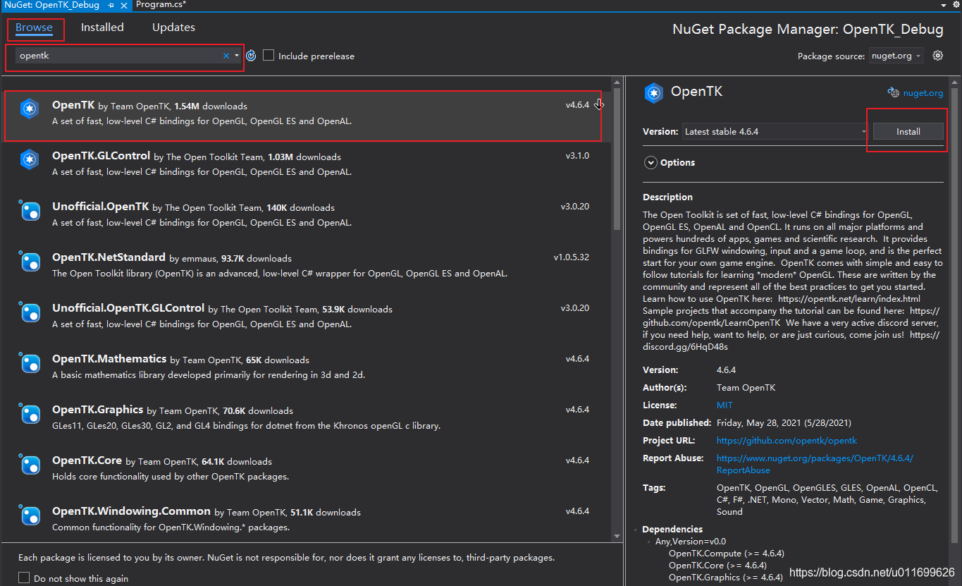 Visual Studio内配置OpenTK环境_c# opentk-CSDN博客