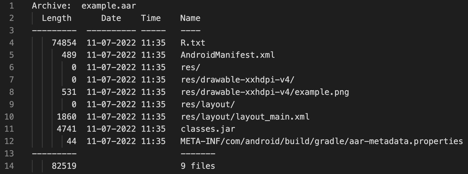 example.aar 文件列表