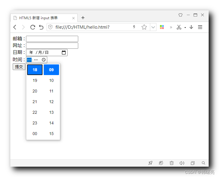 【HTML5】HTML5 新增 input 表单 ( 邮箱输入表单 | 网址输入表单 | 日期输入表单 | 时间输入表单 | 电话输入表单 ...