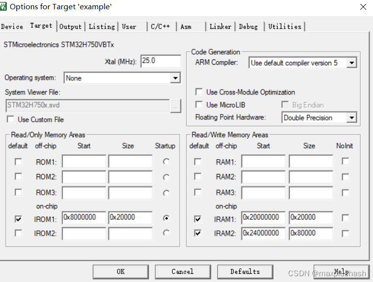 Error: L6971E: main.o(.ARM.__at_0x24020000) type RW incompatible with ...