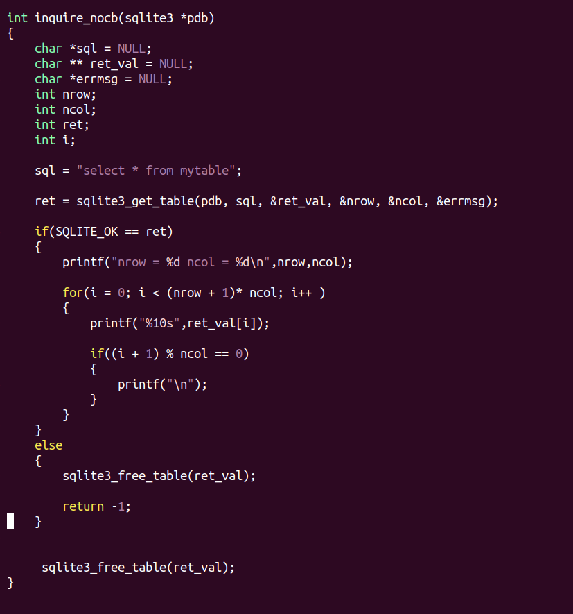 C语言操作数据库(SQLite3)调用接口函数