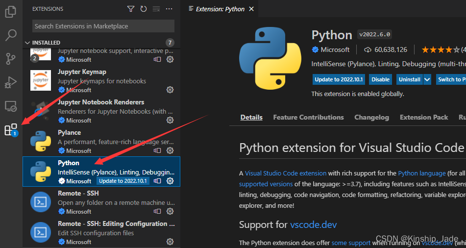 扩展中找到Python插件