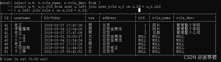sql语句执行结果