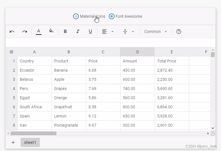 DHTMLX Spreadsheet JavaScript Pro 5.0