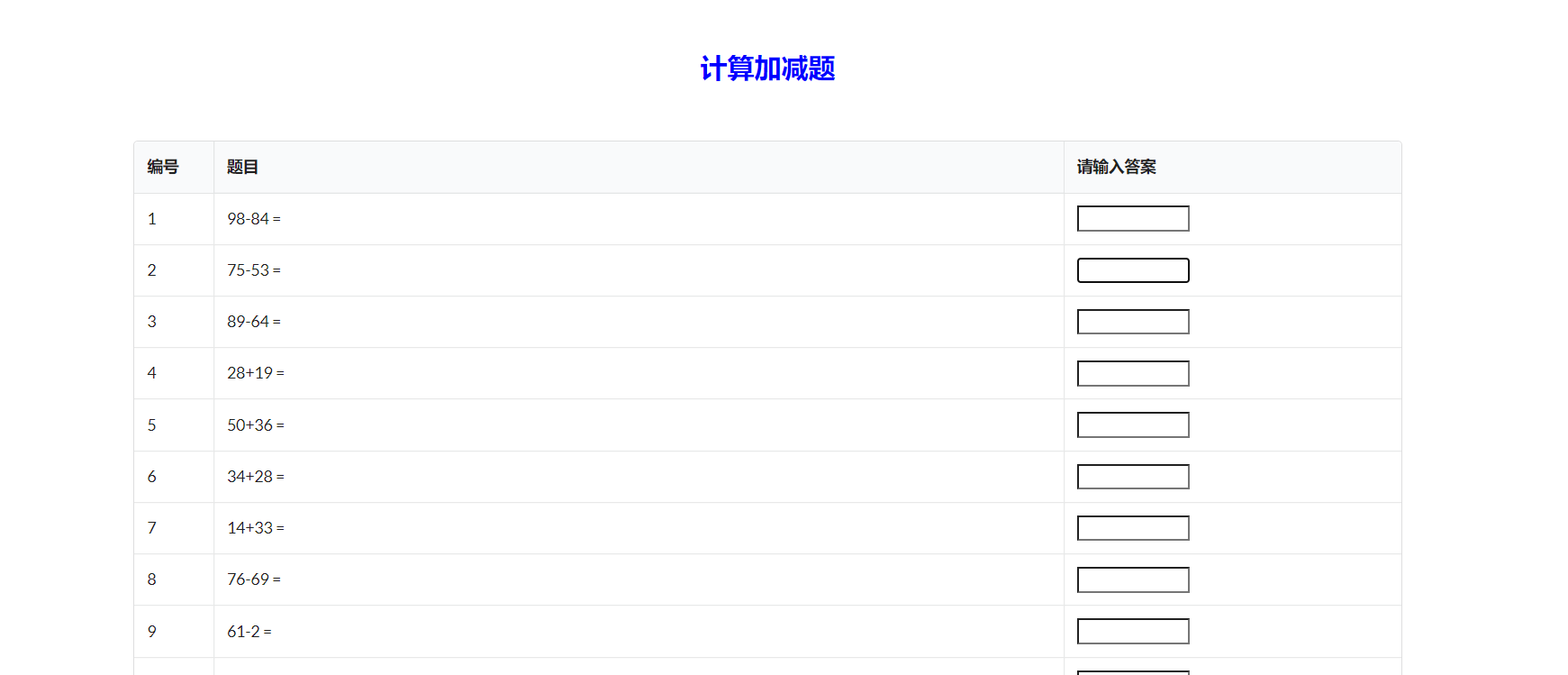 采用Java编写一个软件，100以内的口算题，加减运算，运算结果位于[0,100]区间内，要求自动生成题库，实现自动判分，自动生成成绩，并且有图形化CUI界面