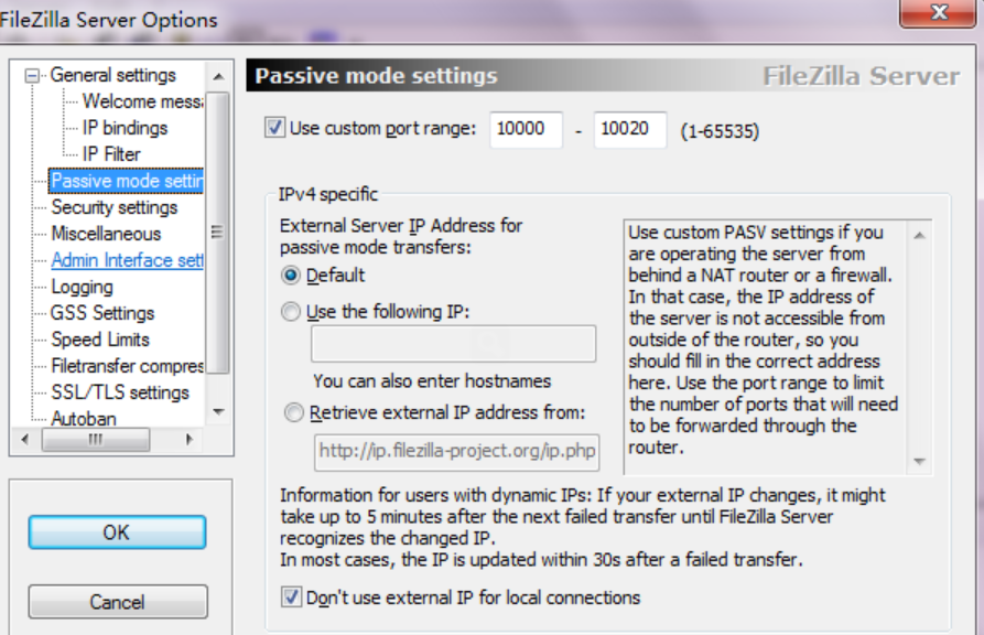 Passive mode settings