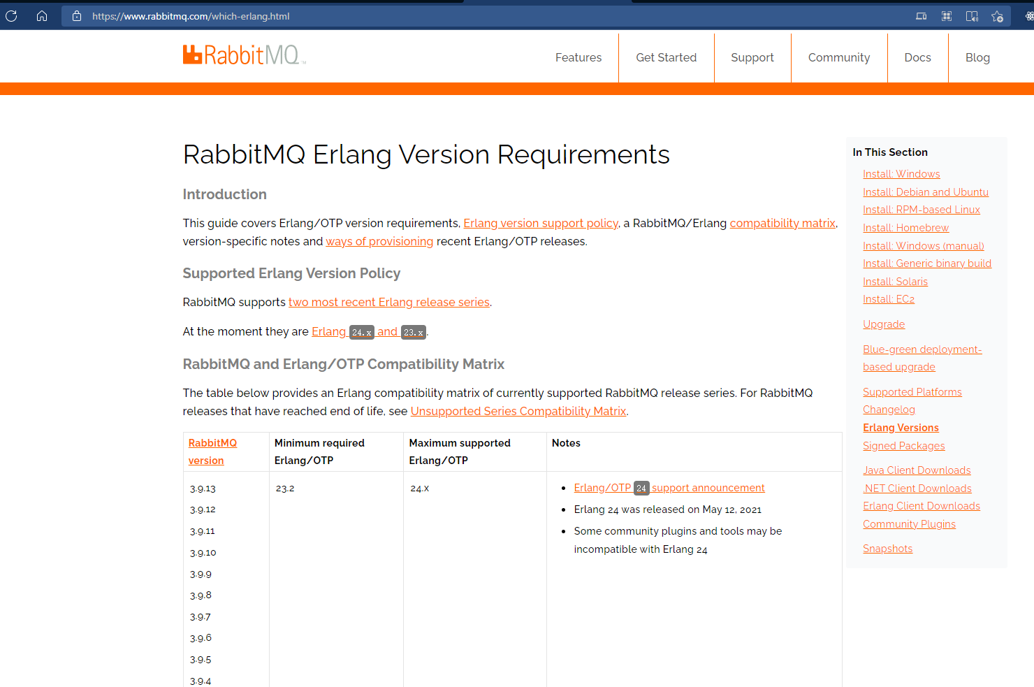 RabbitMQ与Erlang版本对应关系