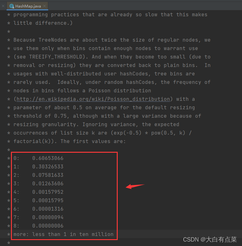 HashMap 源码中的注释个关于链表转换成红黑树的阈值说明