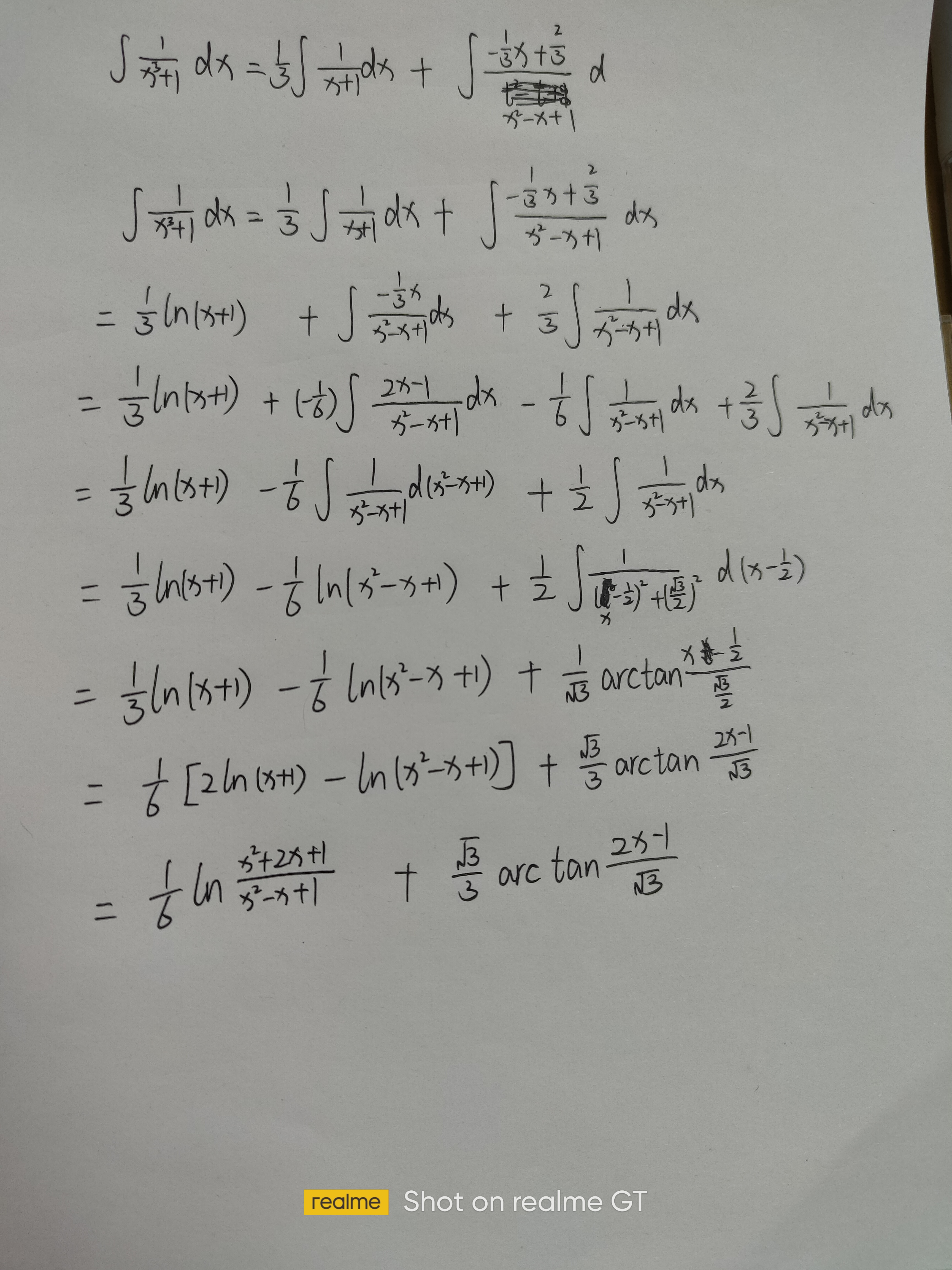 不定积分问题:1/x^3 1的不定积分求法