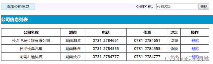 图 1 首页显示所有的公司信息