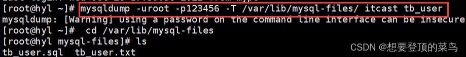 mysqldump -uroot -p123456 -T /var/lib/mysql-files/ db01 score