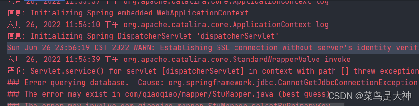 Sun Jun 26 23:56:19 CST 2022 WARN: Establishing SSL connection without server‘s identity verificatio