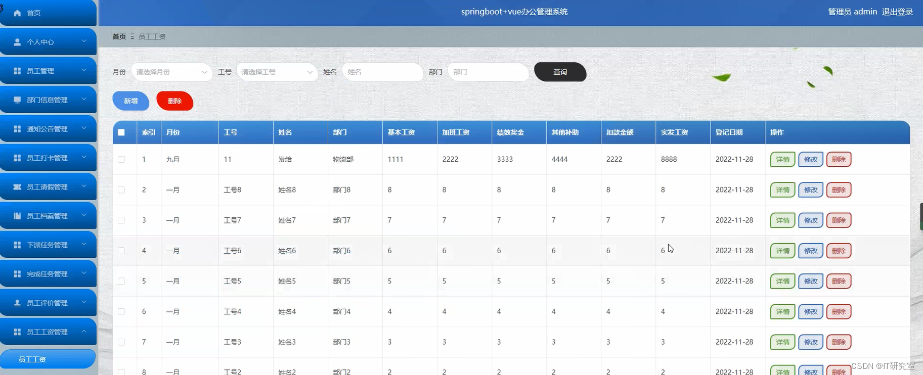 办公管理系统-员工工资管理-管理员