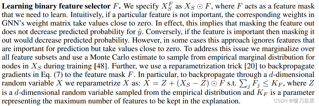 Learning binary feature selector F