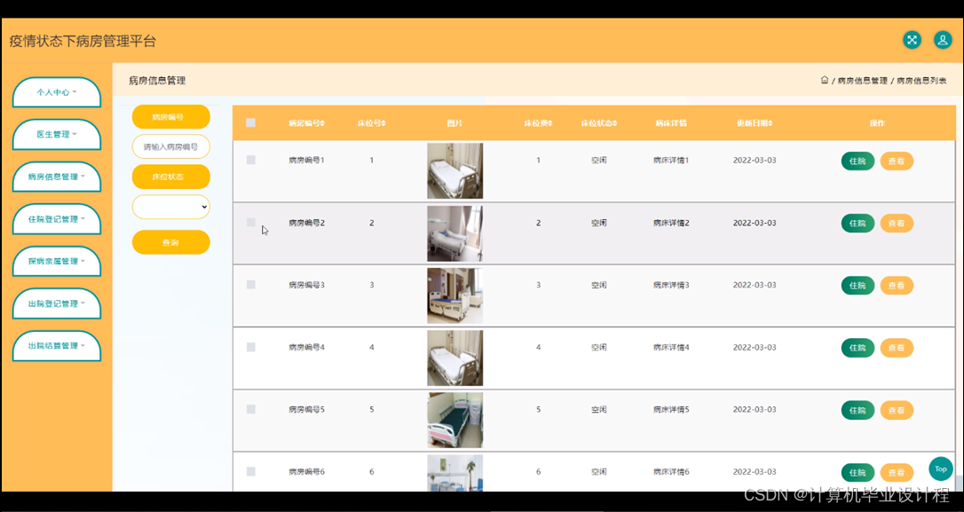 [附源码]SSM计算机毕业设计疫情状态下病房管理平台JAVA