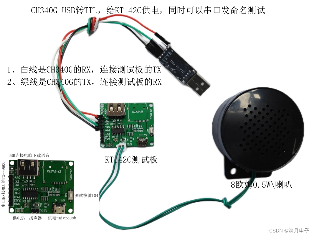 KT142C-sop16语音芯片9600串口uart命令如何测试_详细说明