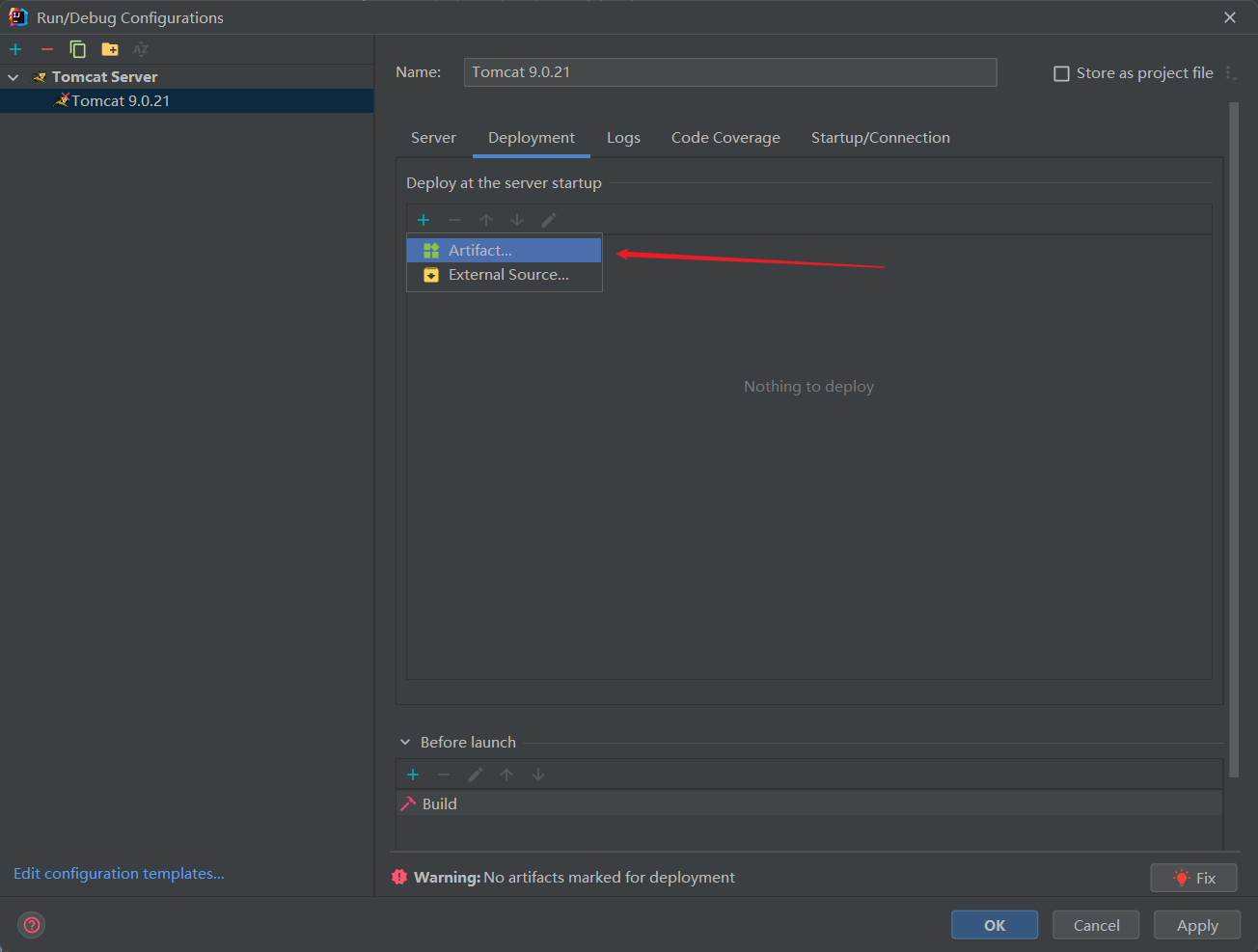 修复Tomcat Deployment未出现Artifacts过程中Web Application没有Empty和From Module的问题