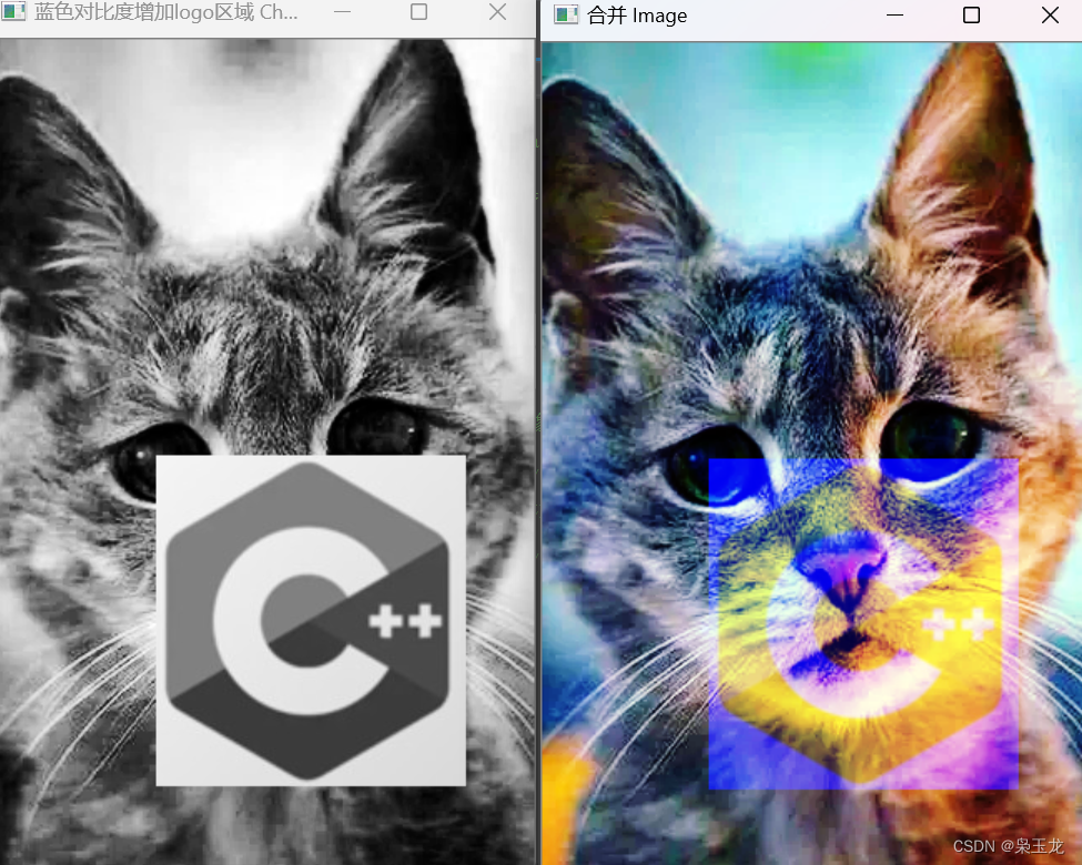 c++视觉--通道分离，合并处理，在分离的通道中的ROI感兴趣区域里添加logo图片