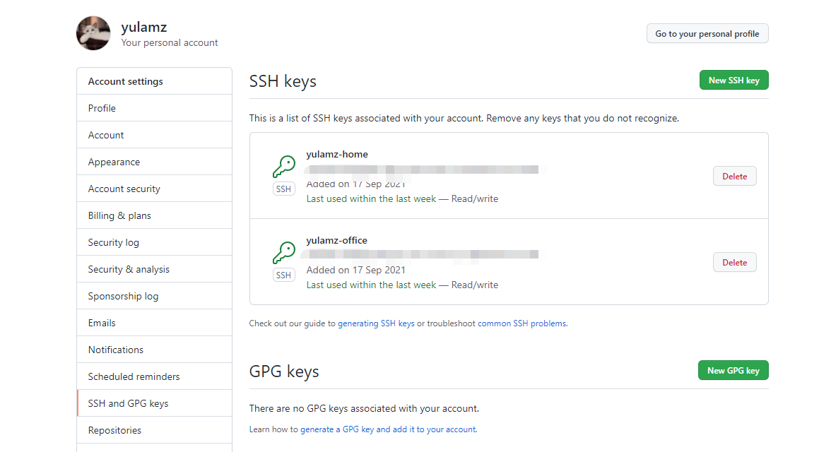 Github 展示SSH Keys