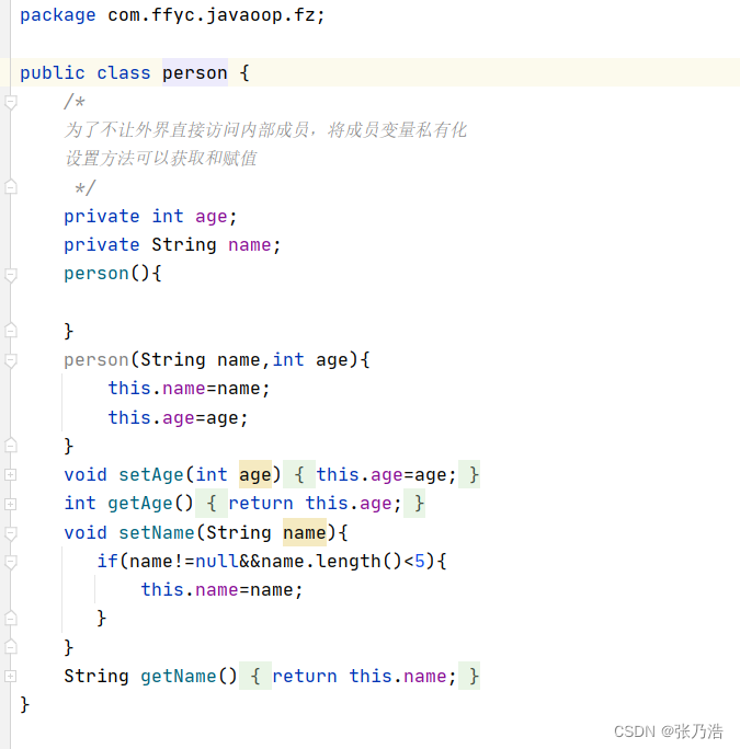 Define a Person class and make the member variables private