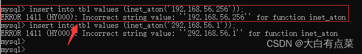 INET_ATON() 函数会校验 IP 是否合法，不合法的 IP 会报错。