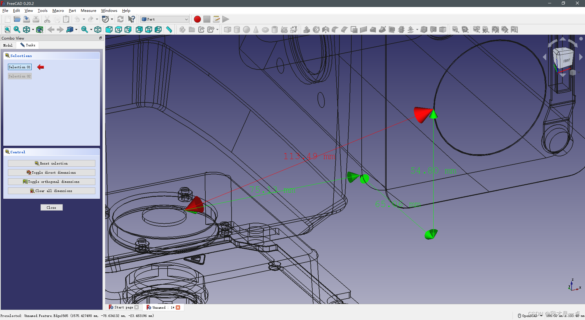 使用 FreeCAD 软件打开 stp、dwg、dxf 等模型文件并测量零件尺寸