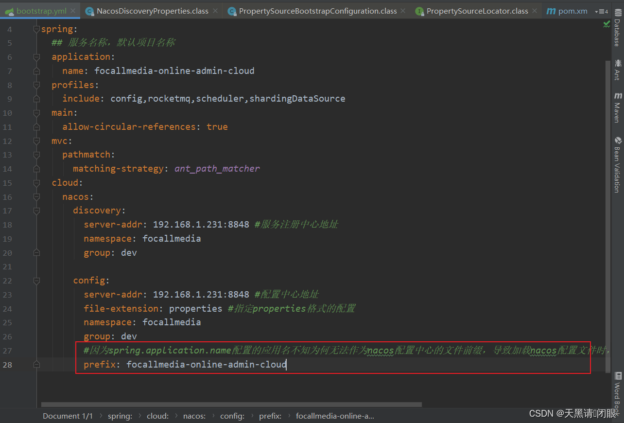 使用nacos配置中心管理配置文件时，springcloud程序启动报错，无法找到对应的配置文件（加载到了错误的配置文件）