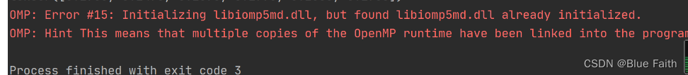 OMP: Error #15: Initializing libiomp5md.dll, but found libiomp5md.dll already initialized.
OMP: Hint This means that multiple copies of the OpenMP runtime have been linked into the program. That is dangerous, since it can degrade performance or cause incorrect results. The best thing to do is to ensure that only a single OpenMP runtime is linked into the process, e.g. by avoiding static linking of the OpenMP runtime in any library. As an unsafe, unsupported, undocumented workaround you can set the environment variable KMP_DUPLICATE_LIB_OK=TRUE to allow the program to continue to execute, but that may cause crashes or silently produce incorrect results. For more information, please see http://www.intel.com/software/products/support/.