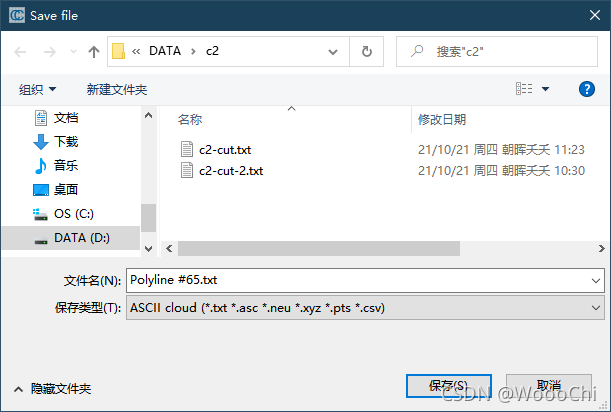 Select ASCII cloud when saving