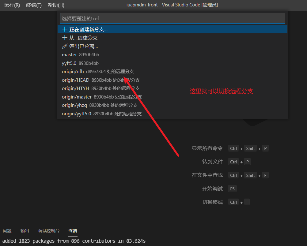 vscode中切换远程分支