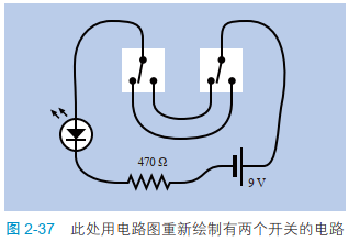 2-37 此处用电路图重新绘制有两个开关的电路