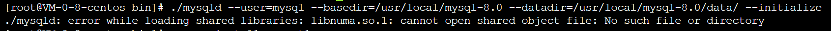 ./mysqld: error while loading shared libraries: libnuma.so.1: cannot open shared object file: No suc