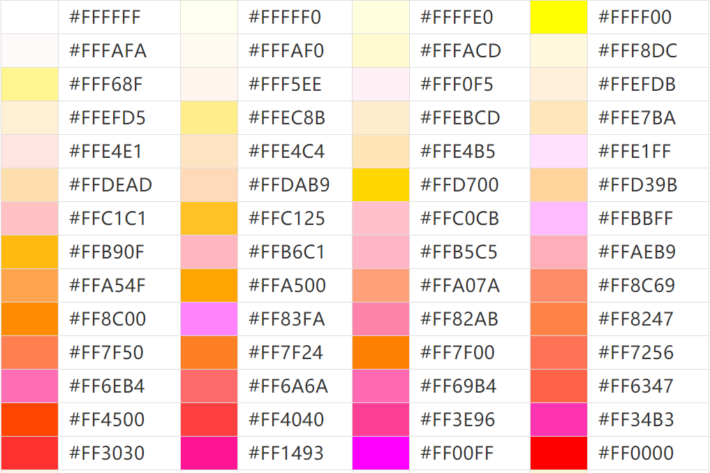 颜色代码代码中16进制表示颜色