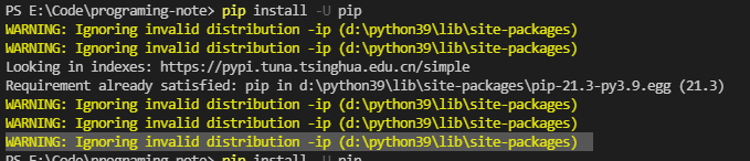WARNING: Ignoring invalid distribution -ip (d:\python39\lib\site-packages)