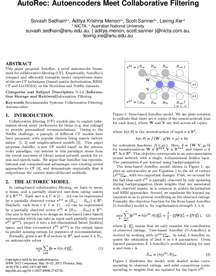 1.AutoRec: Autoencoders Meet Collaborative Filtering论文解读以及AutoRec代码实现 ...