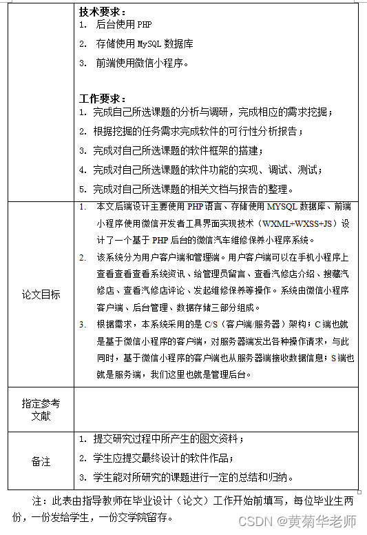 小程序毕设作品之微信汽车维修保养小程序毕业设计成品（5）任务书