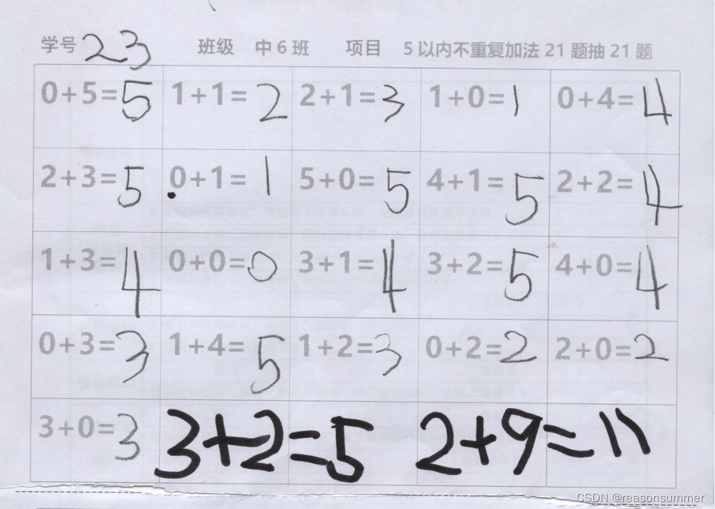 【教学类-30-01】5以内加法题不重复（一页两份）（包含1以内、2以内、3以内、4以内、5以内加法，抽取最大不重复数量）