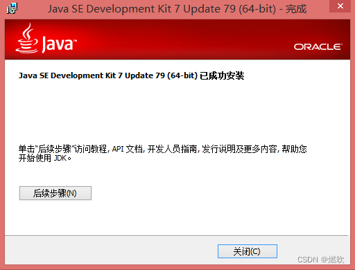 Java SE Development Kit 7 Update 79 (64-bit) 已成功安装