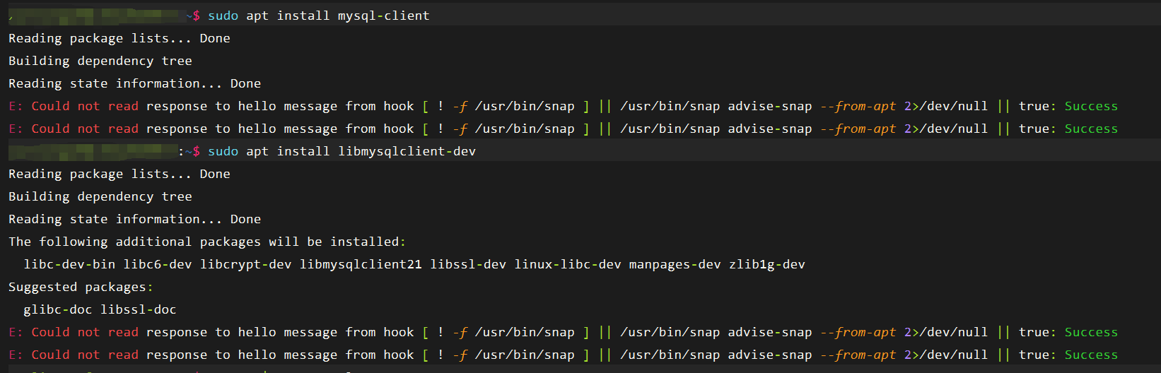 [WSL] Ubuntu安装MySQL报错 Could not read response to hello message from hook