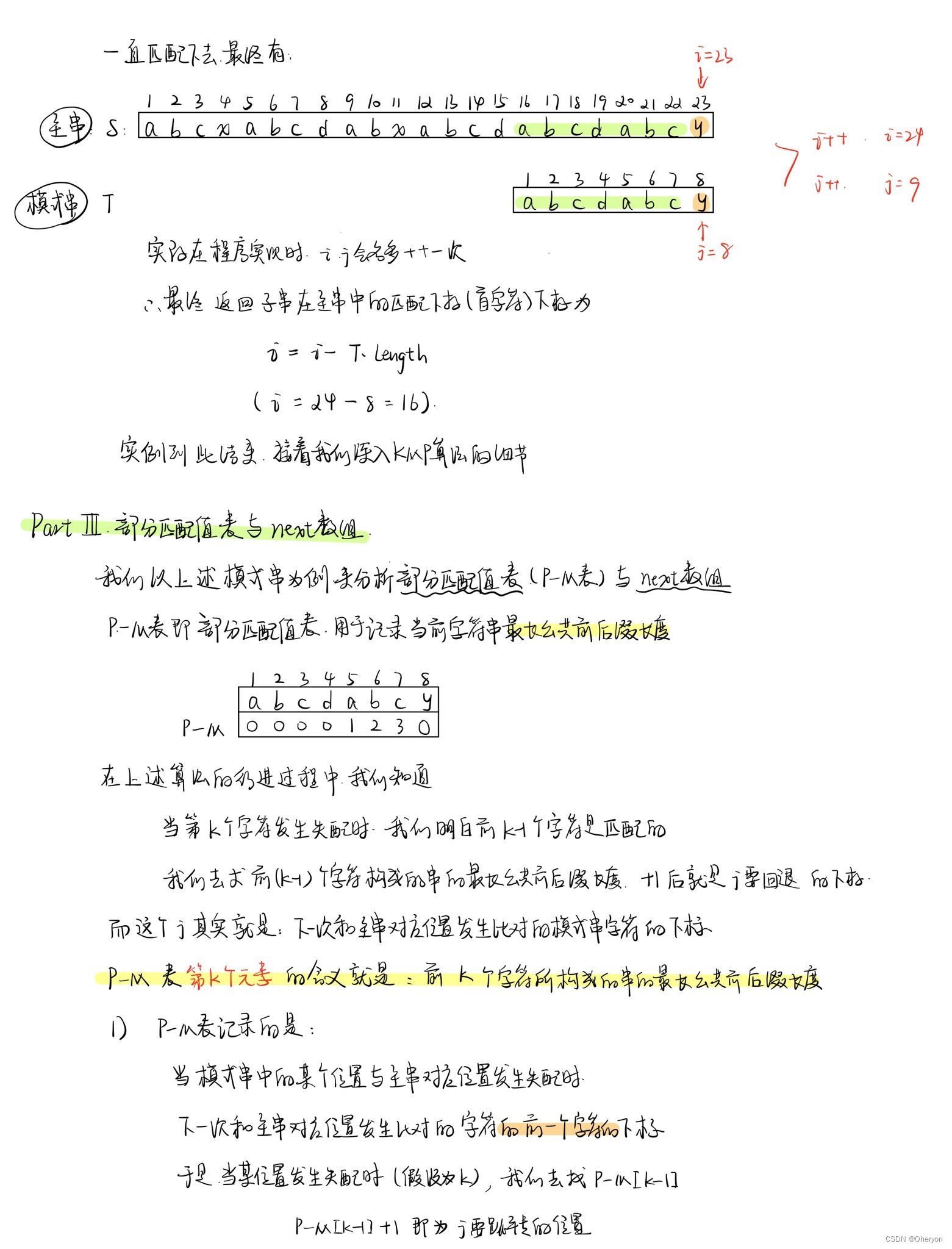 更正一下，P-M表存的就是前K个字符所构成的串的最长公共前后缀长度，只不过我们在使用时候，比如我要在第K个位置发生失配了，此时我要找的是P-M[K-1]的值来确定前k-1个字符构成串的最长公共前后缀的长度，图中写的有问题，下次再更正