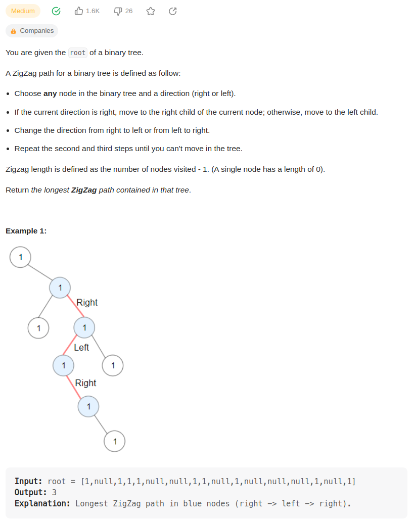 leetcode 1372. Longest ZigZag Path in a Binary Tree（二叉树中最长的之字形路径）