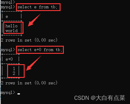 tb 表查询 ENUM 类型的字段 e 的索引号