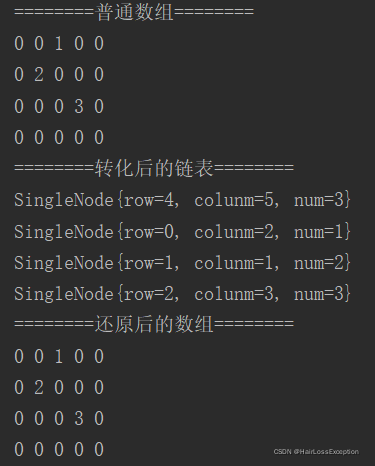 Java实现将二维数组转化为链式储存