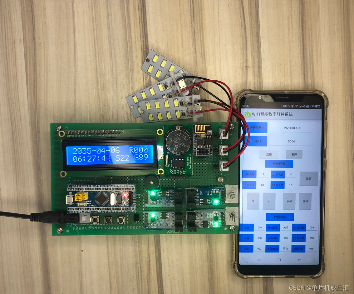 STM32单片机WIFI教室灯光控制系统人数自动灯光温度时间