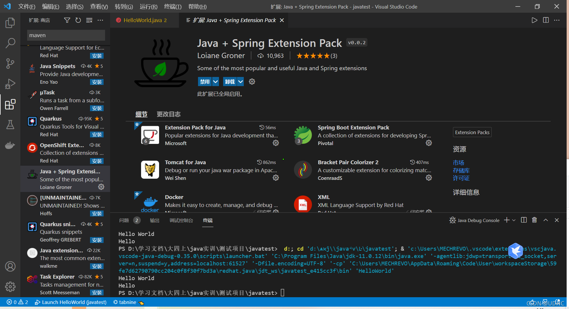 VSC/VS Code 配置java环境 (Maven、spring boot、Tomcat)_vs配置本地jdk-CSDN博客