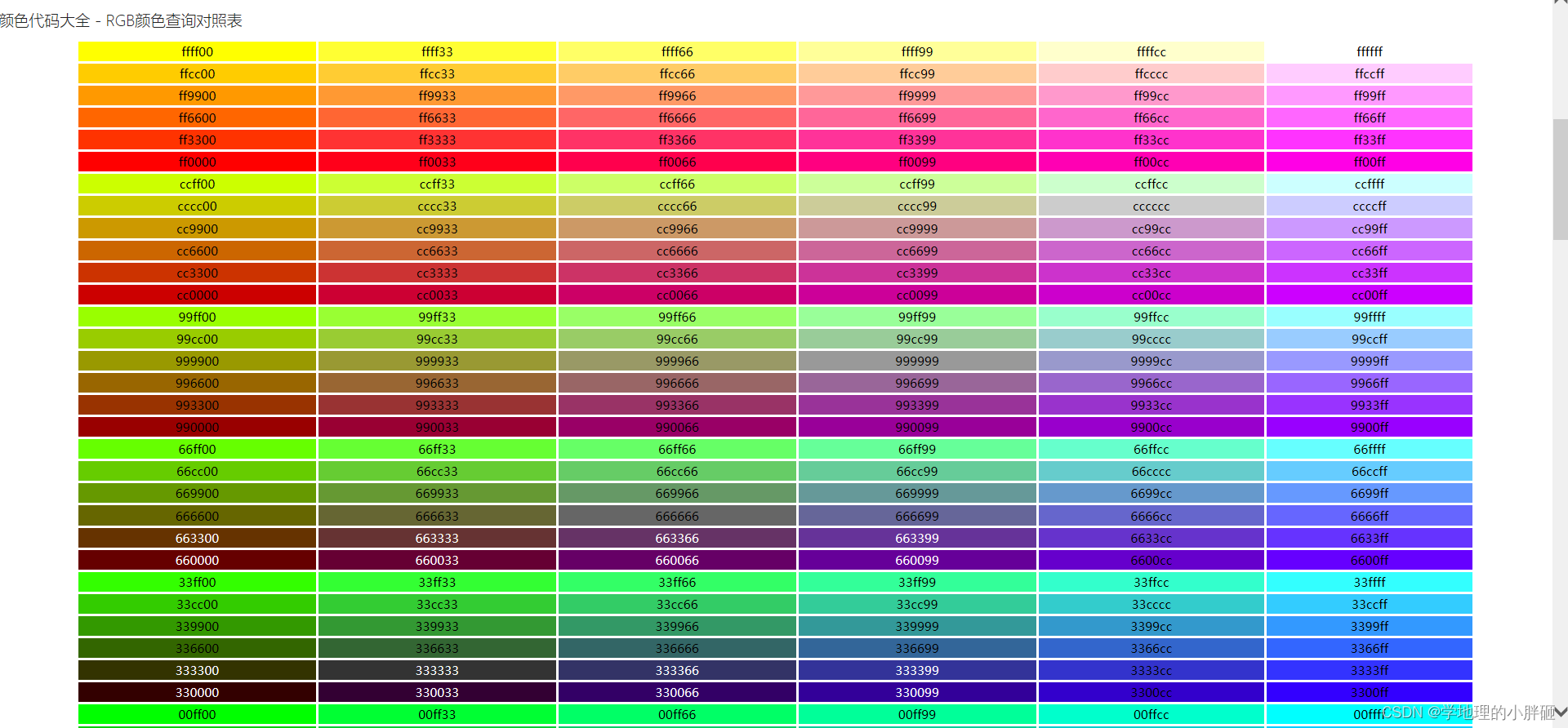 rgb颜色查询对照表——颜色转换器十六进制颜色代码大全——csdn