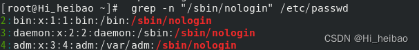  grep -n "/sbin/nologin" /etc/passwd