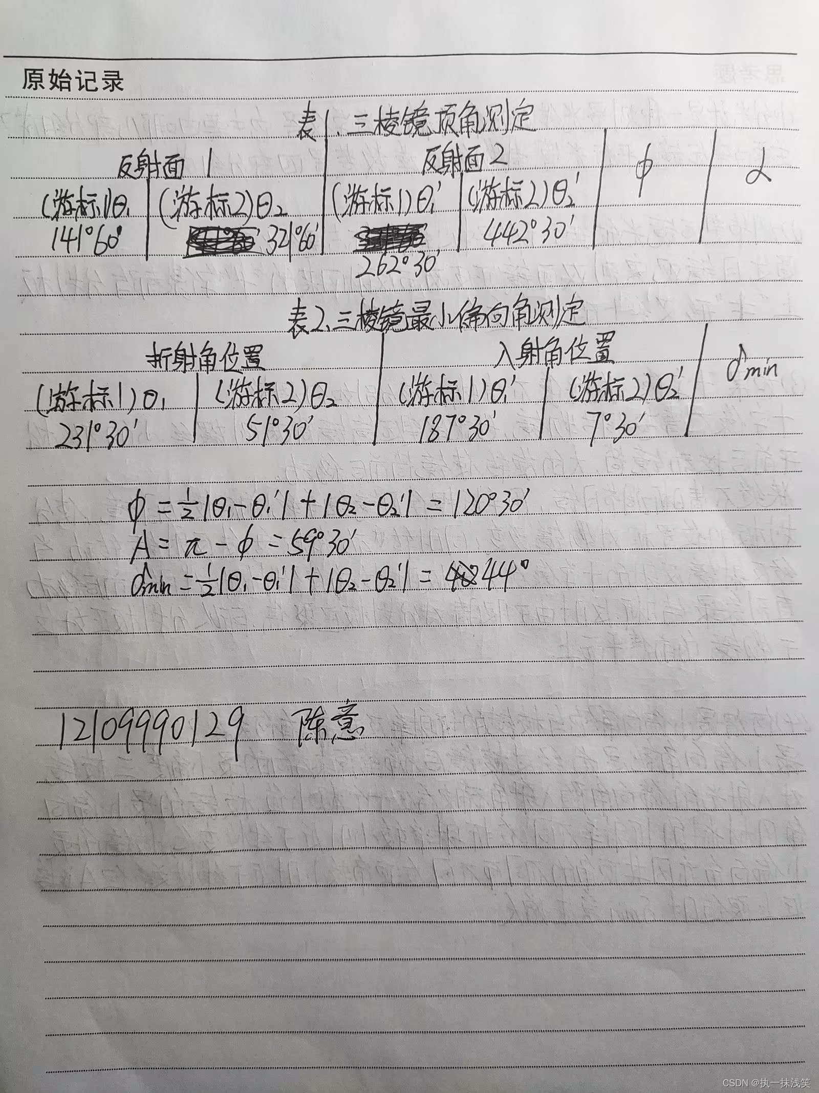 物理实验-分光计(仿真实验大厅)实验报告 重庆理工大学