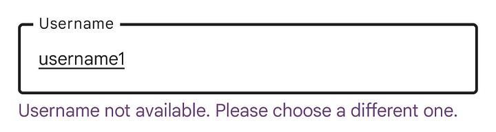An error is displayed because "username1" is already in use